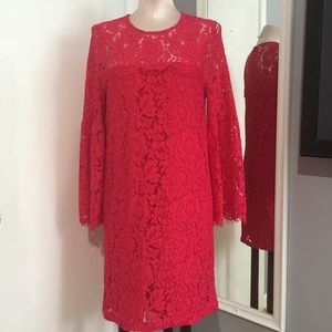 Devlin Ruby pink fuchsia bell sleeves lace dress
